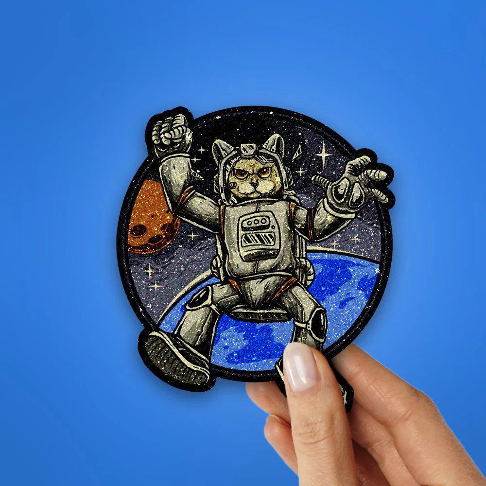 Cat Astronaut Glitter Sticker - Image 2