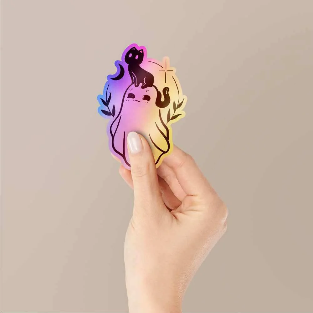 Cute Cat and Gost Holographic Stickers - Image 2