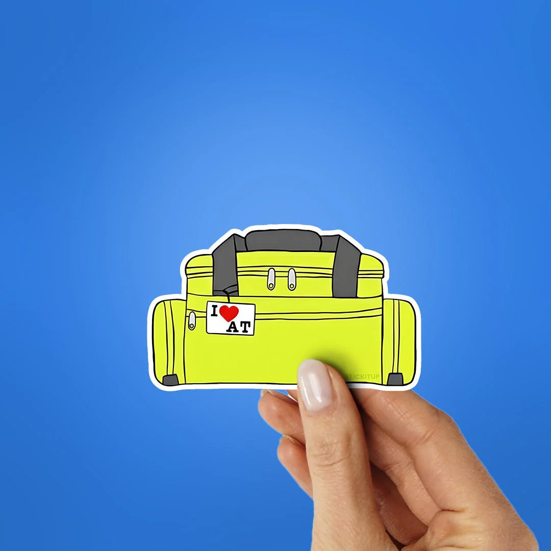 I Love At Duffel Bag Sticker - Image 2
