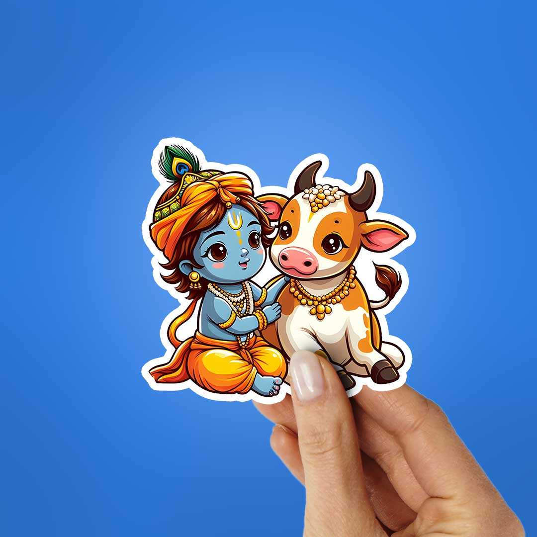 Krishna And Cow Sticker - Image 2