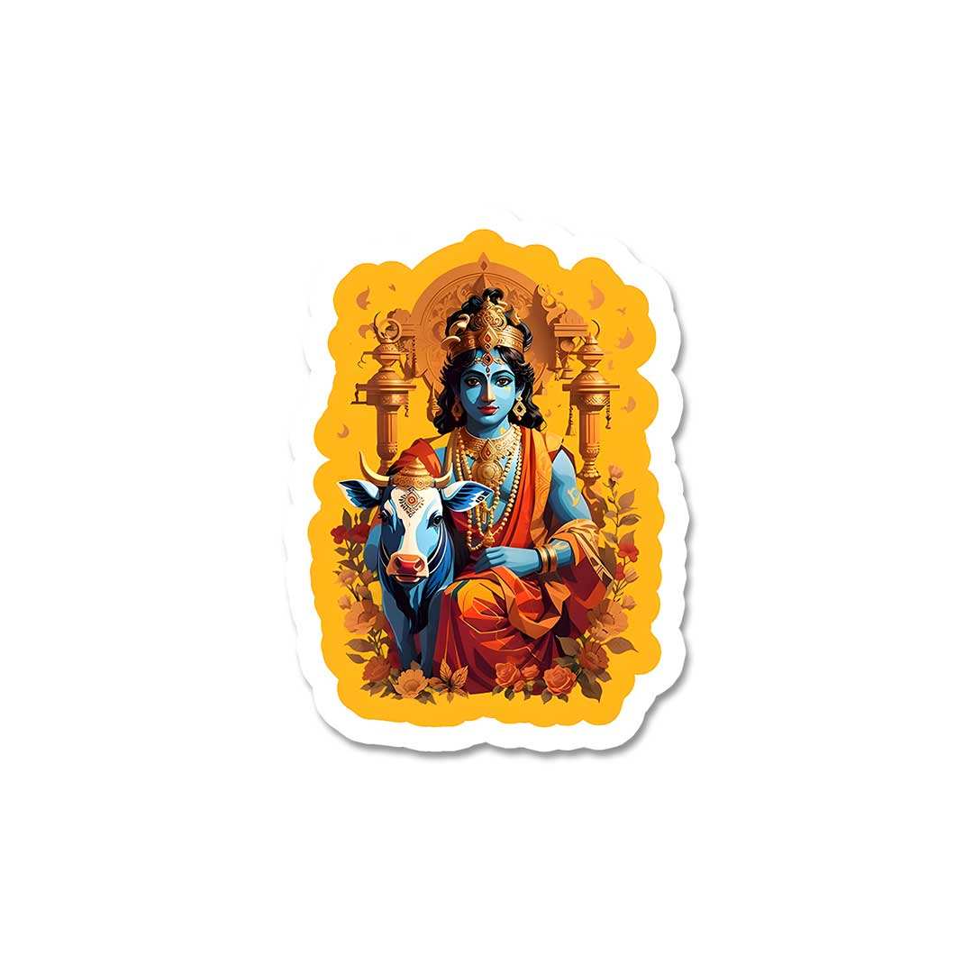 Krishna And Cow Sticker - Image 2